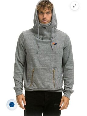 Aviator Nation Gray Funnel Neck Hoodie with Gold Zippers